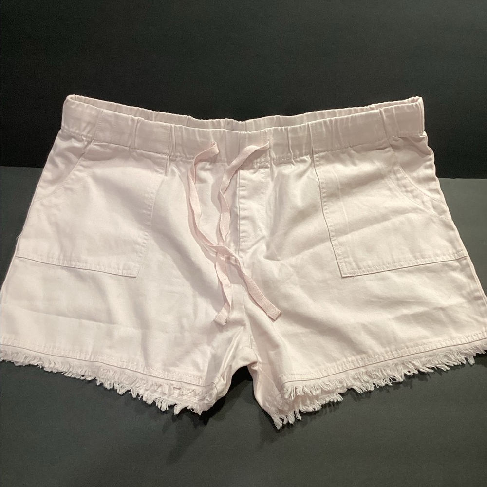 NWOT Real-essentials Pale Pink High-Rise Drawstring Frayed-Hem Shorts